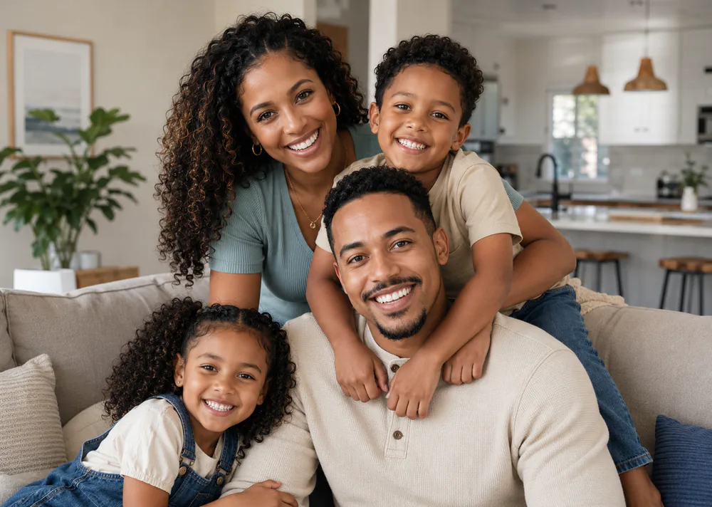 Happy family smiling at Southern Pines Family Dental